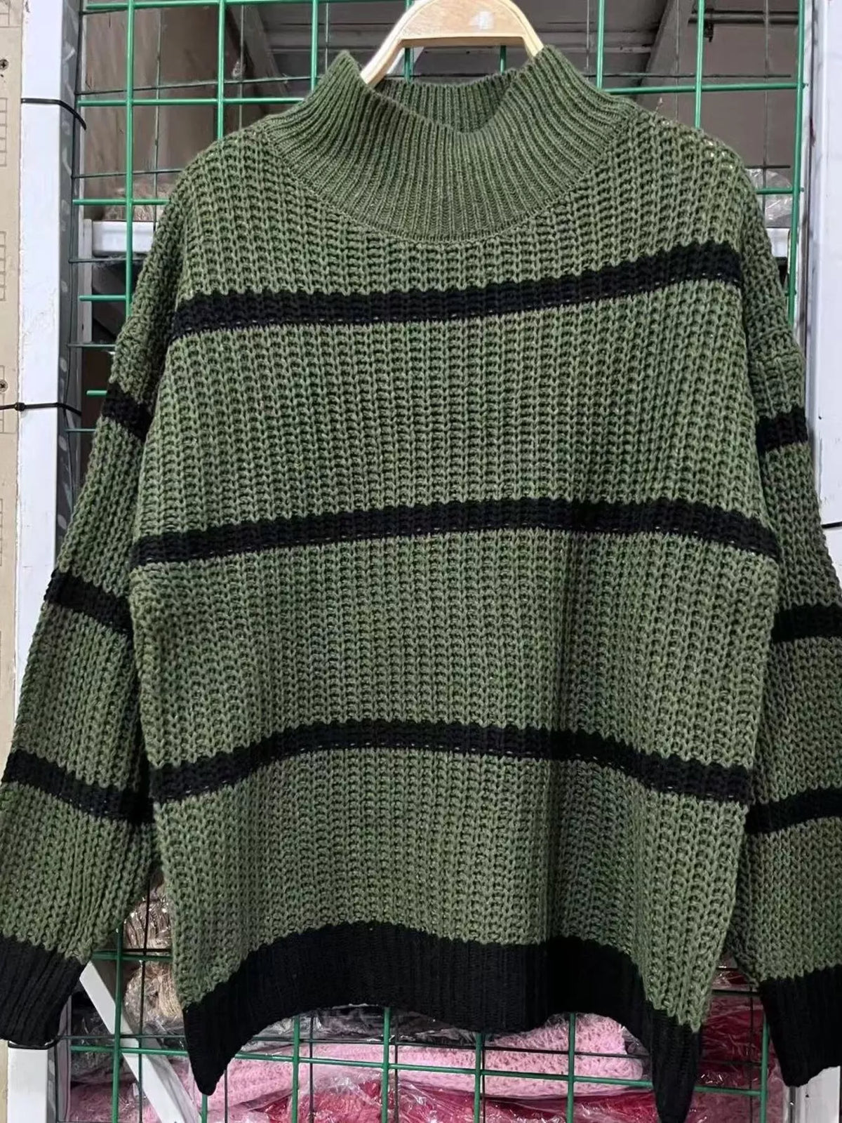 Full Size Striped Mock Neck Knit Sweater Plus Size
