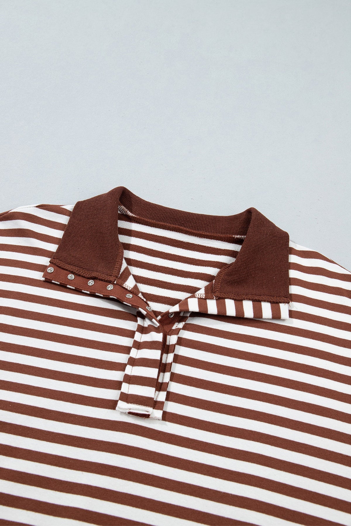 Blue Stripe Color Block Trim Raw Seam Split Hem Loose Pullover Sweatshirt