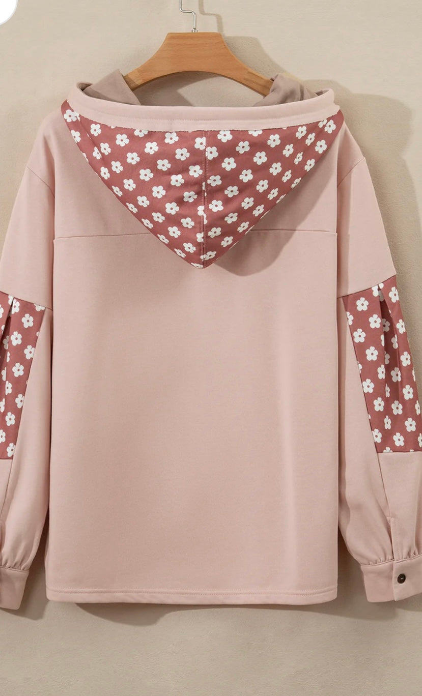 Floral Star Patchwork Drawstring Hoodie- (Ships after 8/20)