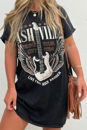 BLACK NASHVILLE GUITAR T-SHIRT DRESS **SHIPPING EXPECTED TO BEGIN ON DATE 3/8**
