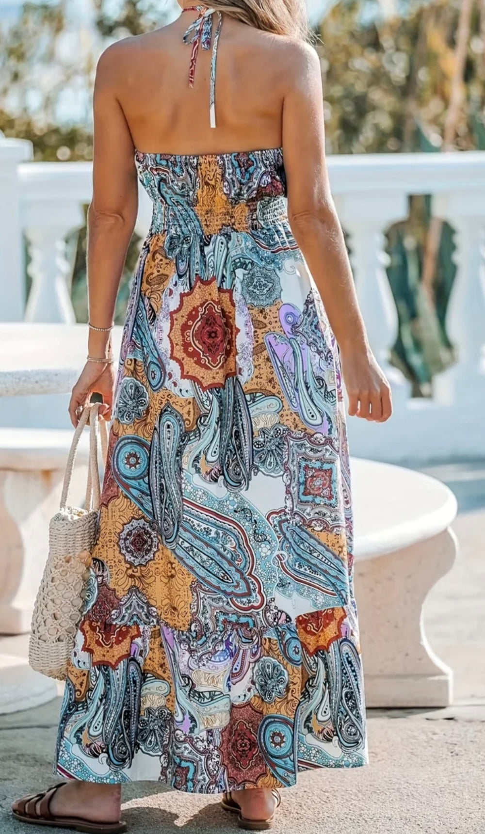 Printed Halter Neck Maxi Dress