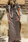 SANTA MONICA PIER BLACK STRIPED MAXI DRESS **SHIPPING EXPECTED TO BEGIN ON DATE 3/15**