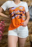 White Orange Camo Color Block Top
