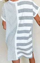 Load image into Gallery viewer, Stripe Mixed Short Sleeve Shift Mini Tee Dress
