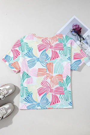 RIBBON ROMANCE MULTI-COLOR WAFFLE KNIT LOOSE TEE **SHIPPING EXPECTED TO BEGIN ON DATE 3/12**