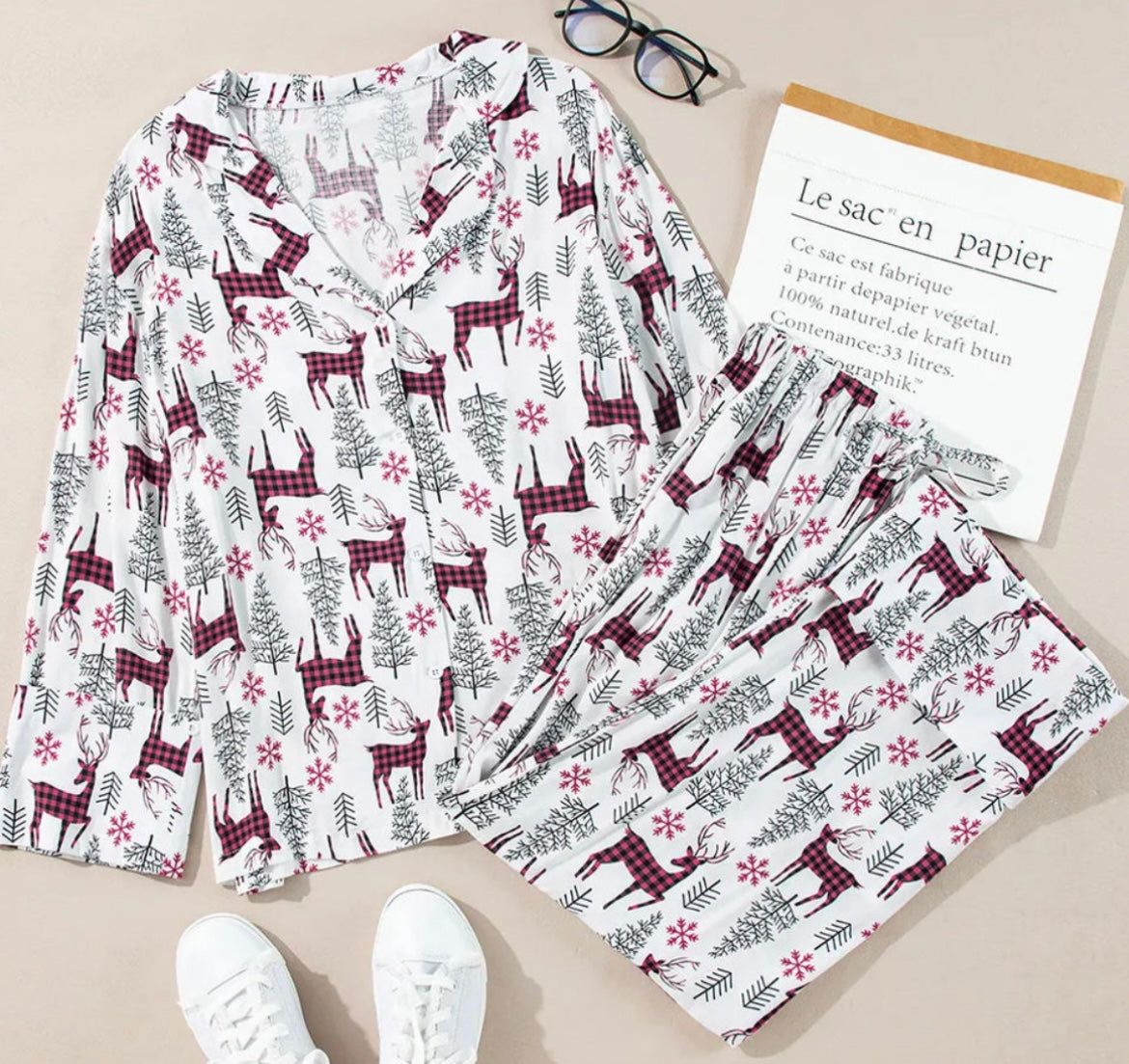 Printed Long Sleeve Top and Drawstring Pants Lounge Set