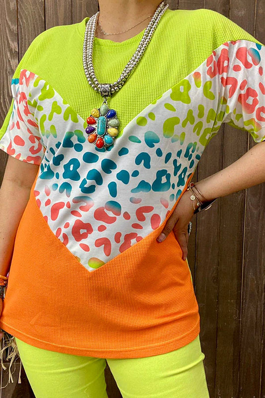 Neon Green Leopard Print Color Block Lady charmonline