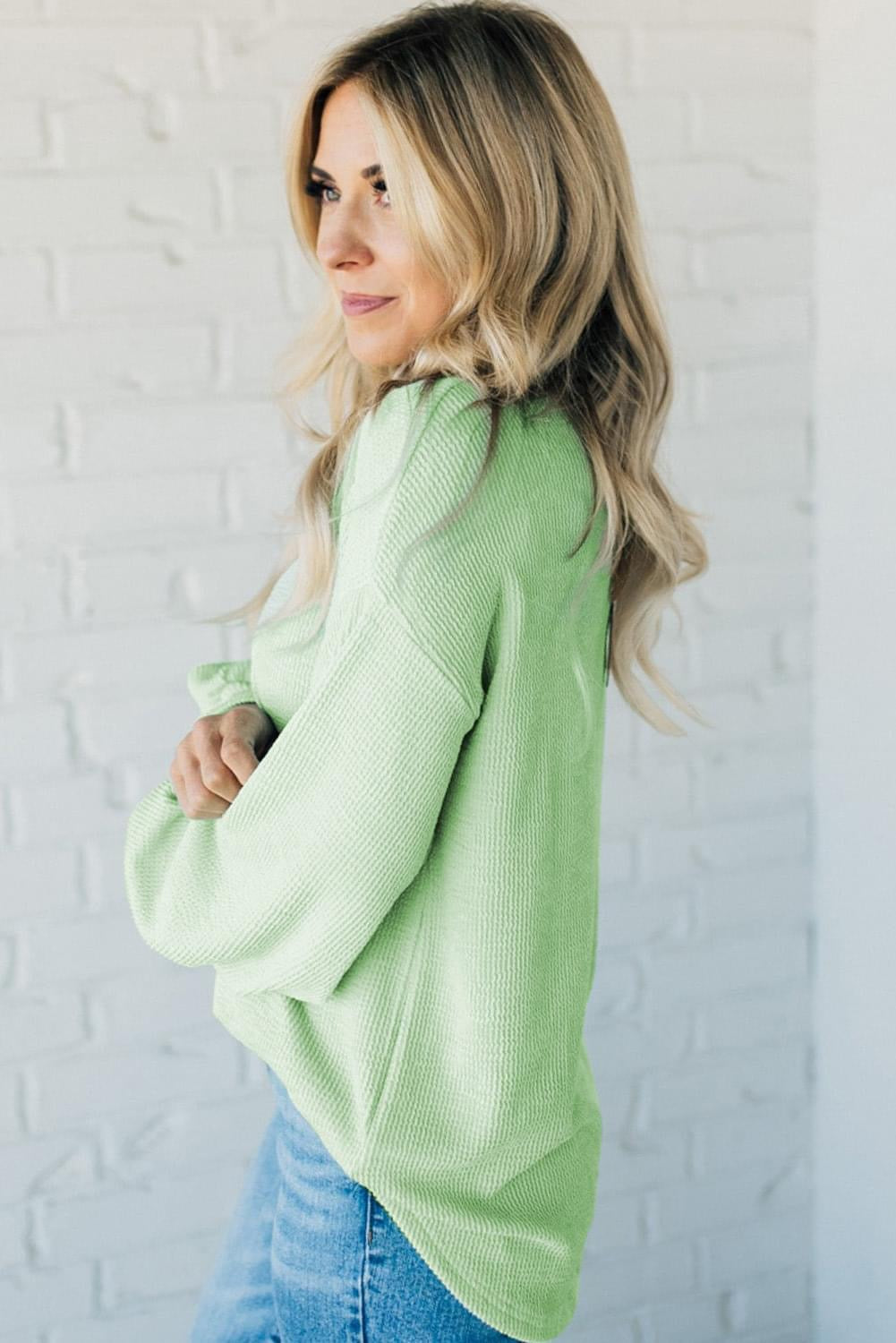 Moonlight Jade Solid Cord Ribbed Pullover top