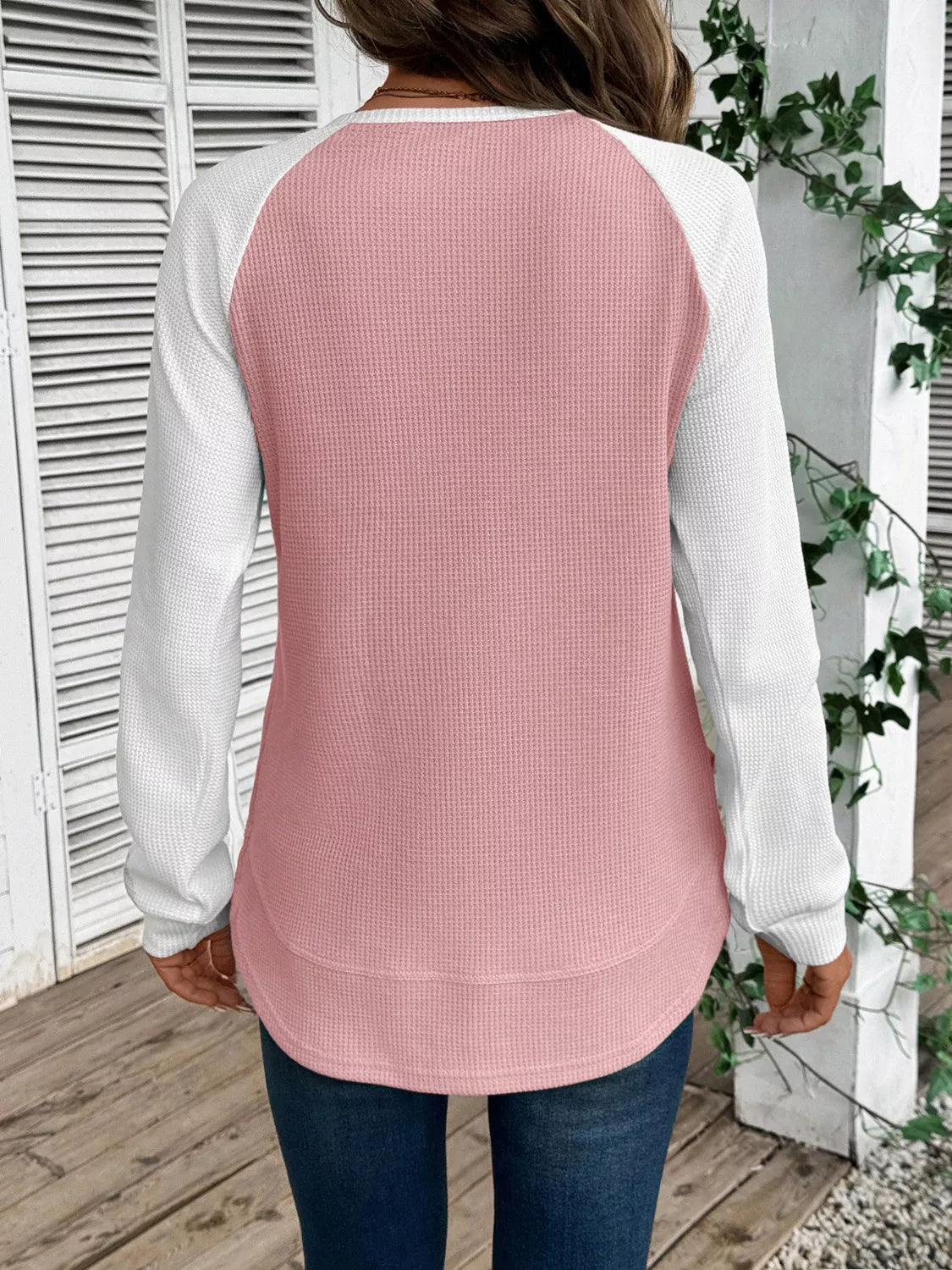 Waffle Knit Raglan Sleeve T-Shirt