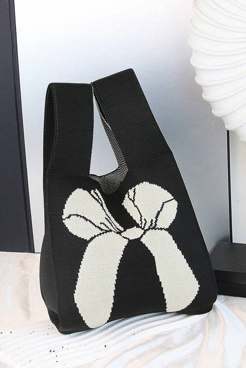 Bella Bow Black Knitted Tote Bag