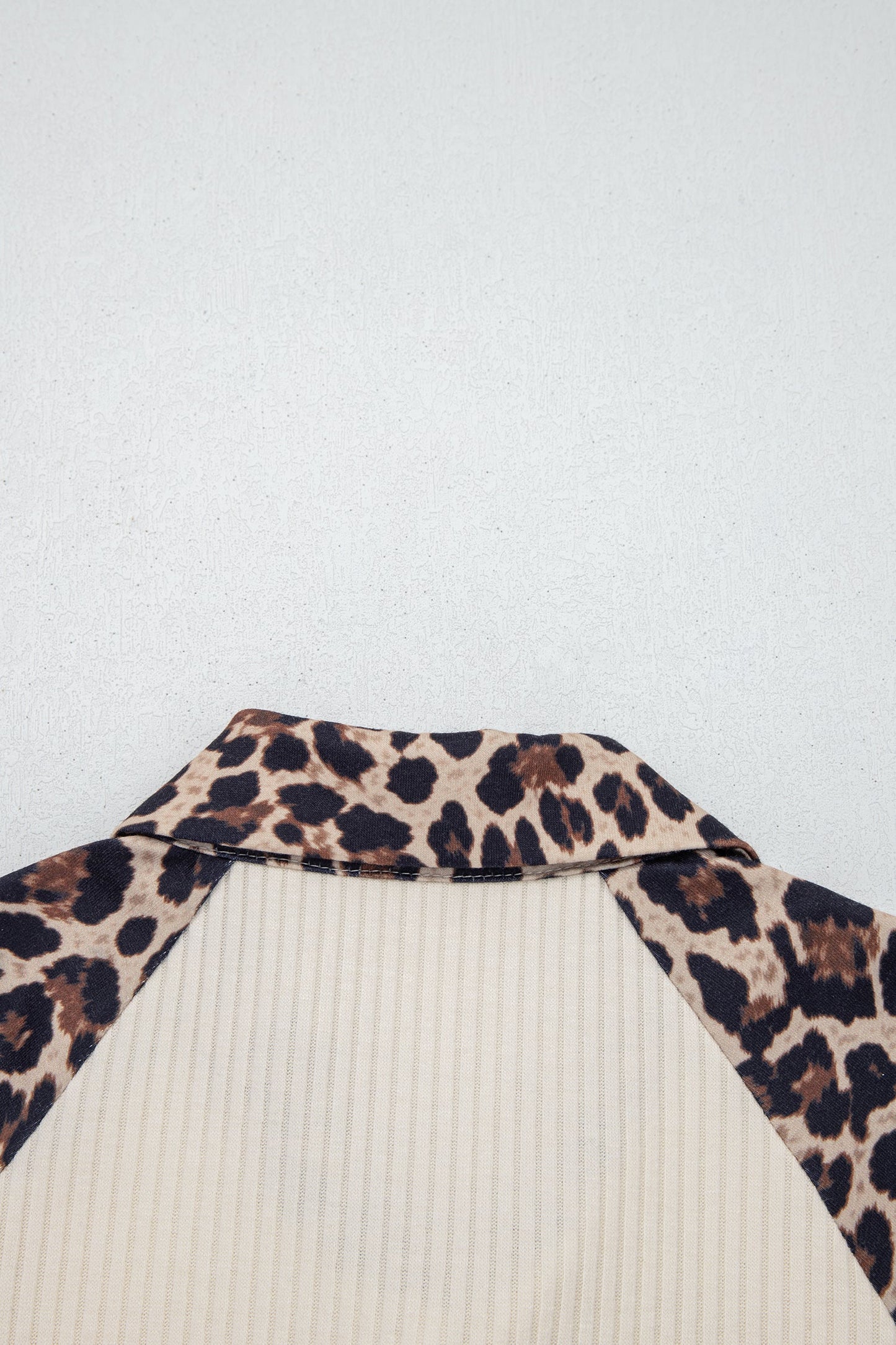 White Ribbed Texture Button Down Leopard Patchwork Short Sleeve Shirt Wild and Free Boutique
