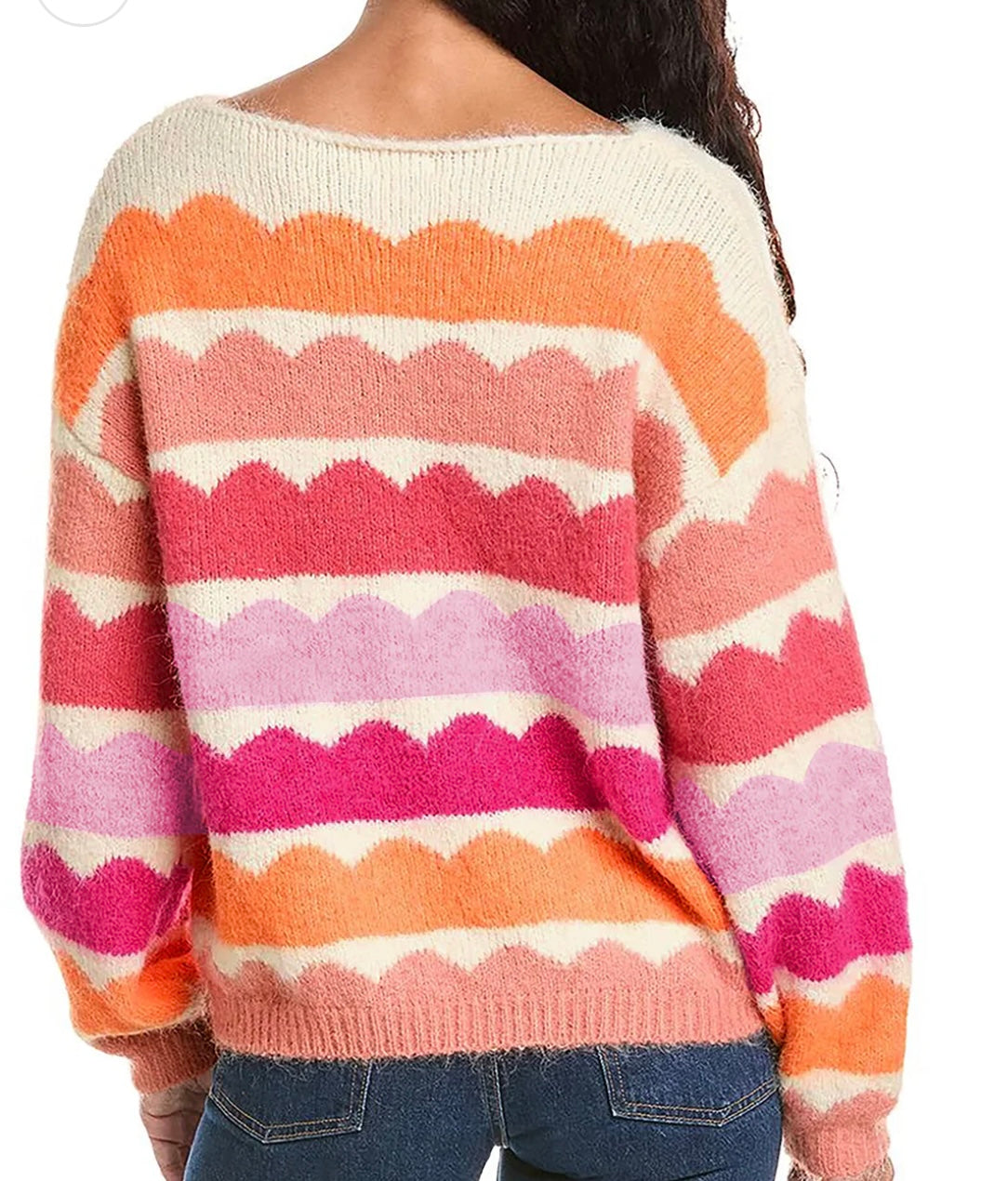 Wave Striped Balloon Sleeve Loose Sweater-(Ships 9/22)