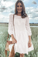 Load image into Gallery viewer, Casual Saturday White Floral Lace Patchwork Bracelet Sleeve Mini Dress
