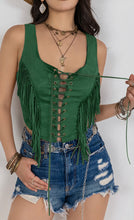 Load image into Gallery viewer, Fringe Lace-Up Wide Strap Tank
