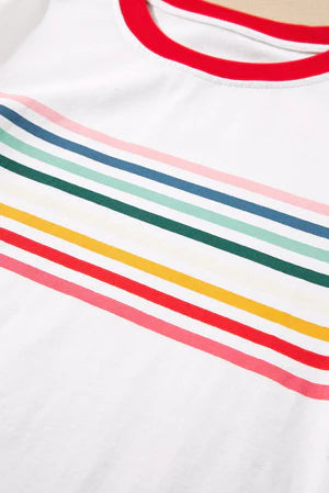 RAINBOW STRIPED WHITE T-SHIRT **SHIPPING EXPECTED TO BEGIN ON DATE 3/12**