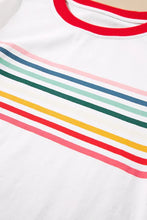 Load image into Gallery viewer, RAINBOW STRIPED WHITE T-SHIRT **SHIPPING EXPECTED TO BEGIN ON DATE 3/12**
