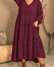 Load image into Gallery viewer, Plus Size Ruffled Vneck Long Sleeve Dress
