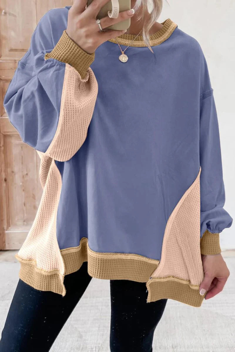 PATCHWORK SEASON WILD WIND OVERSIZE WAFFLE SWEATSHIRT **SHIPPING EXPECTED TO BEGIN ON DATE 11/3**