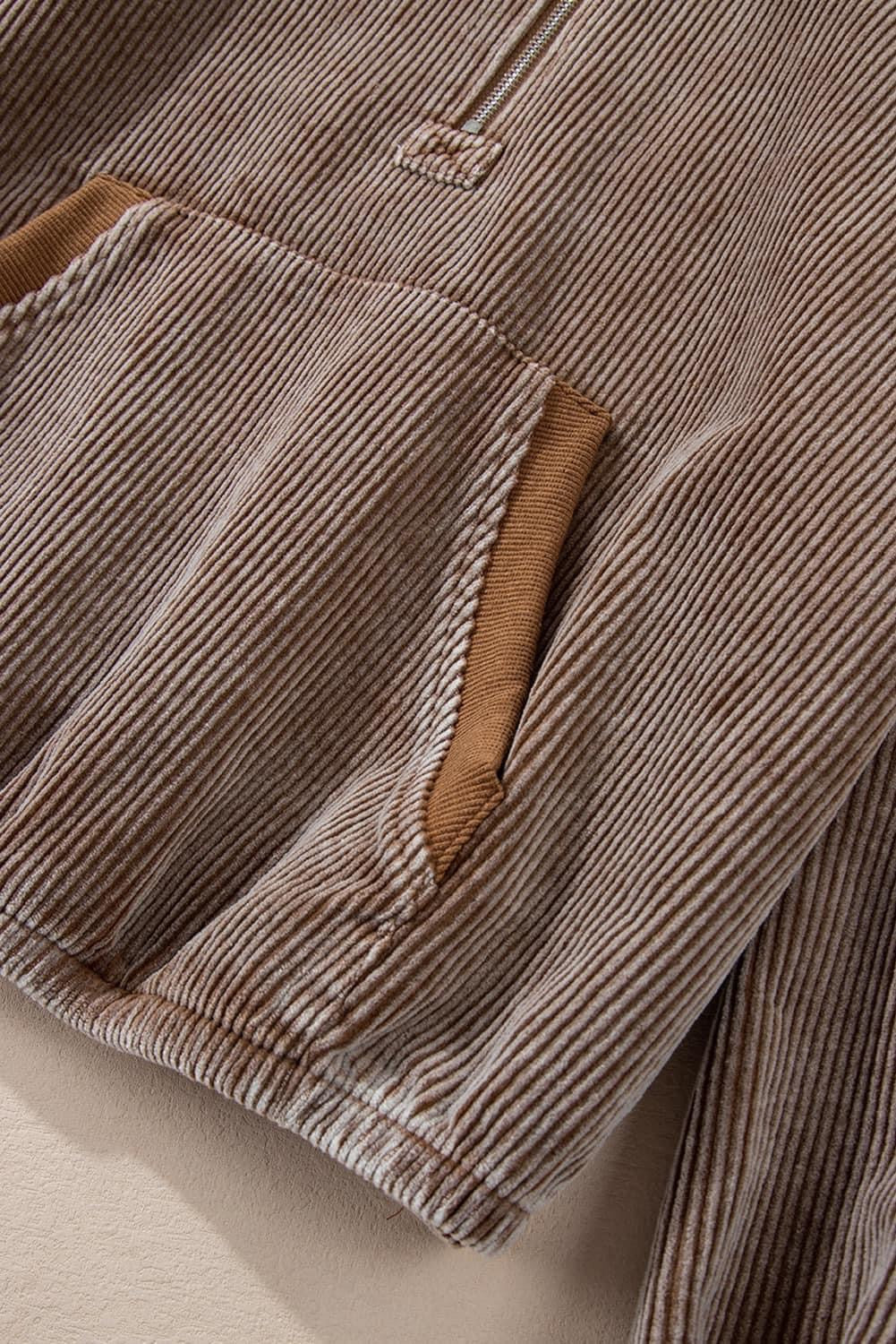 Zipper Kangaroo Pocket Corduroy Hoodie (Ships 9/10)