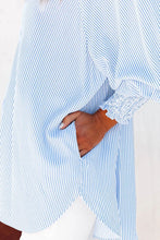 Load image into Gallery viewer, ALL THE BEST SKY BLUE SMOCKED CUFF BUTTON SHIRT
