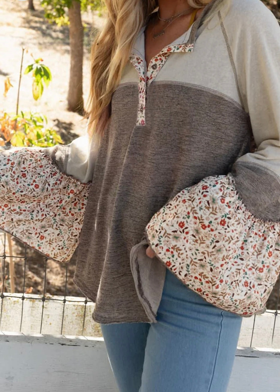 Floral Patchwork Henley Top