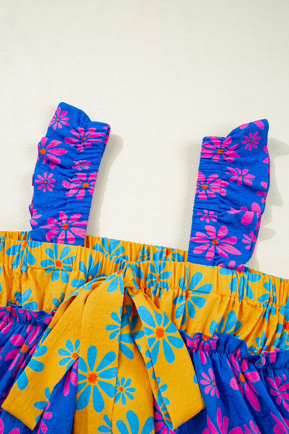 Floral Colorblock Ruffle Strap Flowy Tank Top