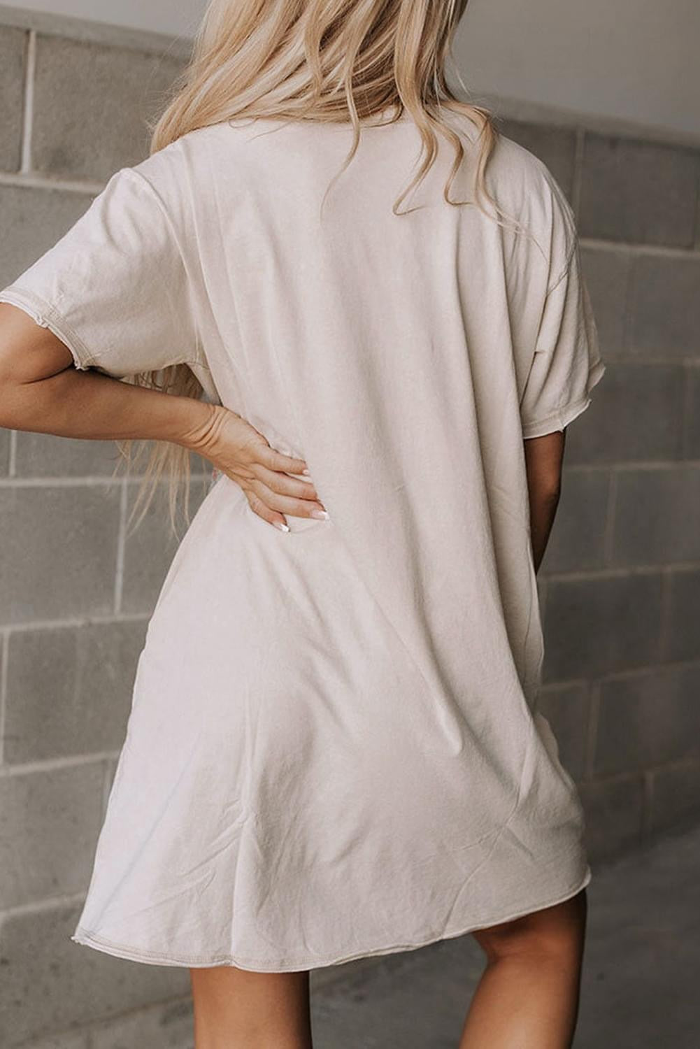 White Floral Peace Sign T shirt Dress