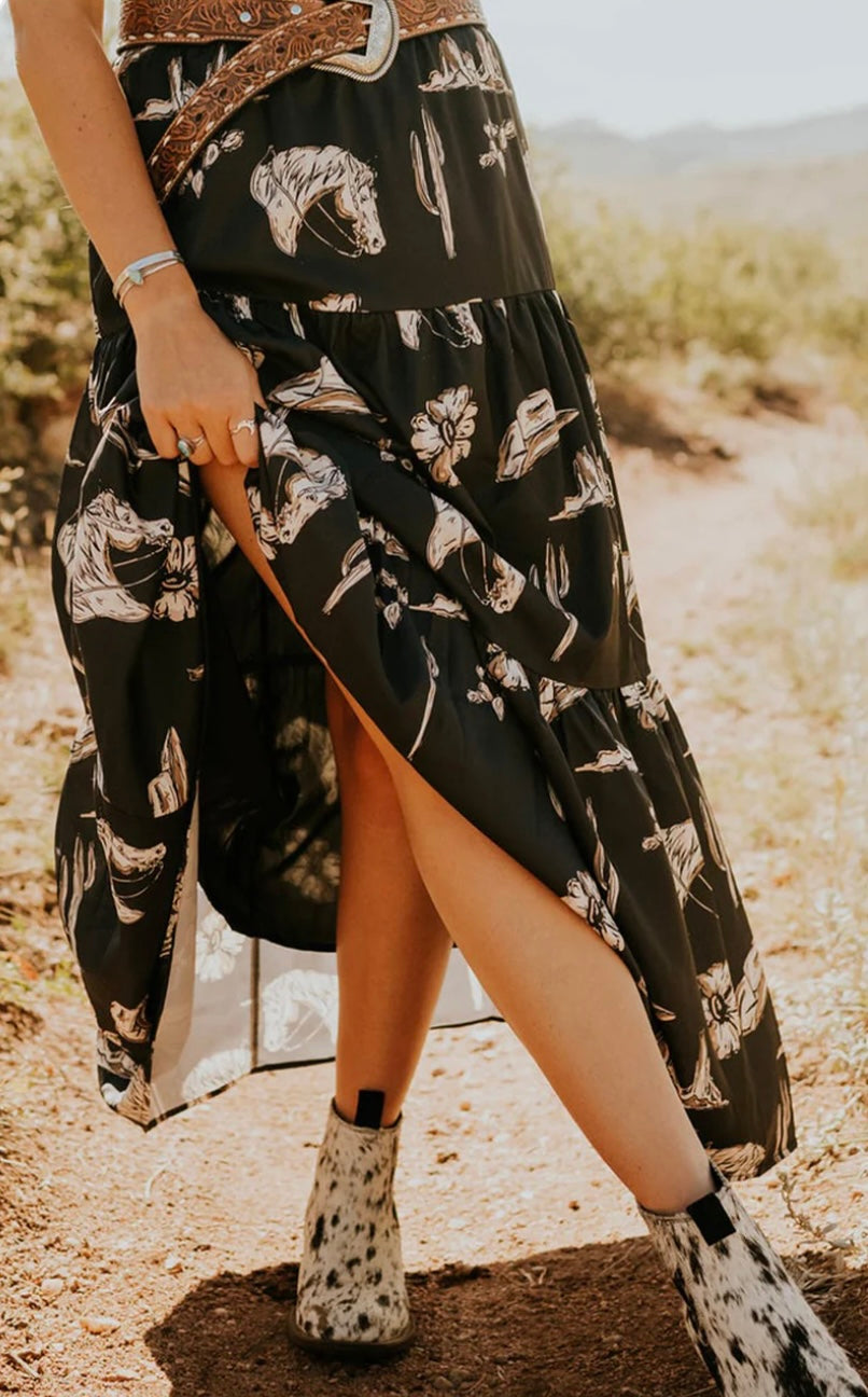 Western Ruffled Maxi Skirt