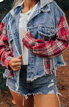 Load image into Gallery viewer, Plaid Patchwork Hooded Denim Jacket
