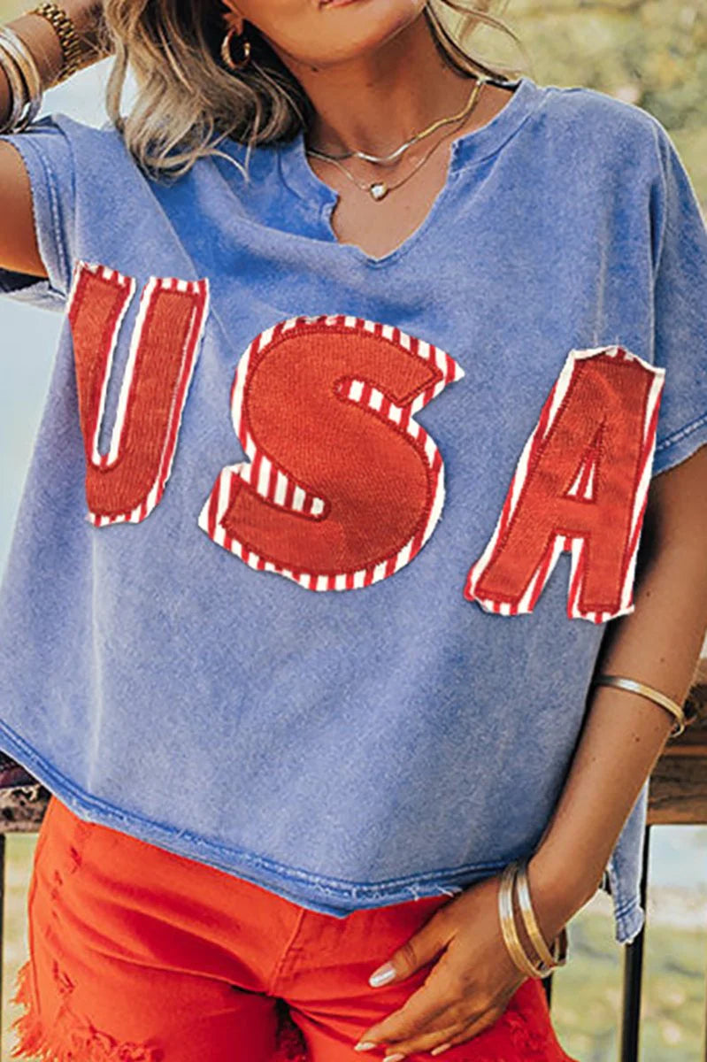 USA PATCH SKY BLUE MINERAL WASH VINTAGE TEE **SHIPPING EXPECTED TO BEGIN ON DATE 4/8**