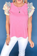 SWEET AS CANDY PINK STRIPED FLUTTER SLEEVE BLOUSE **SHIPPING EXPECTED TO BEGIN ON DATE 3/30**