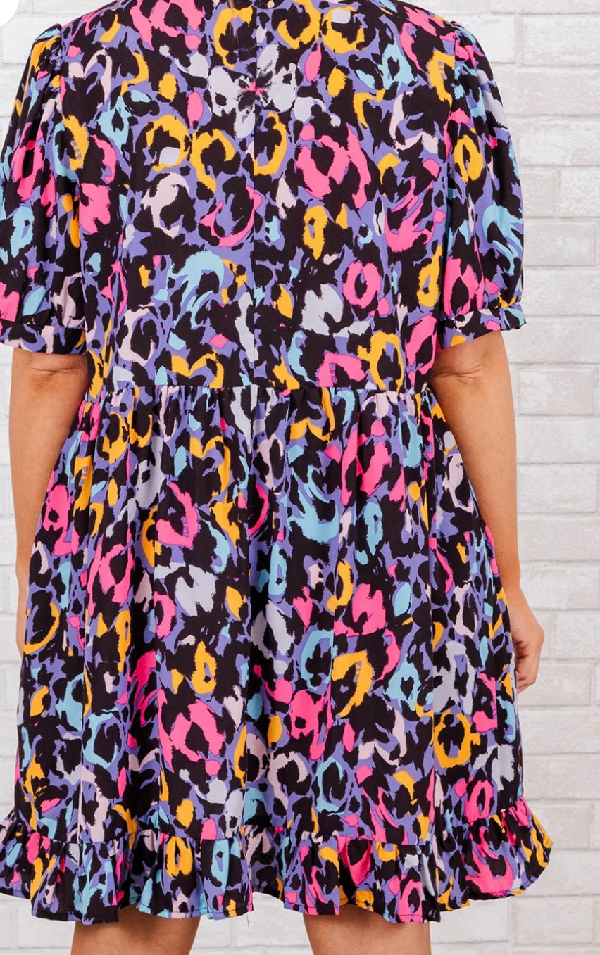 Plus Size Leopard Ruffled Vneck Dress-Ships 6/1