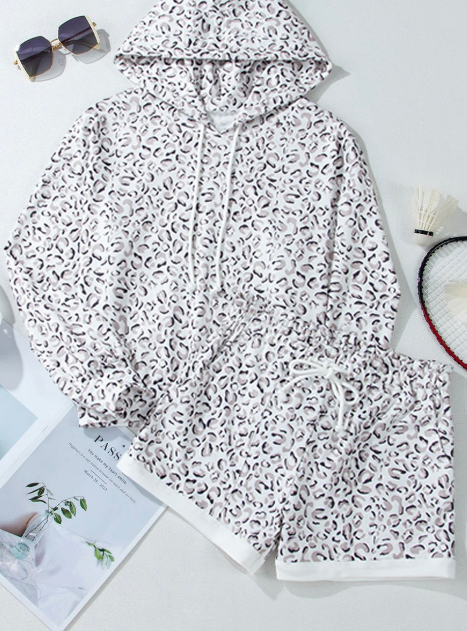 Leopard Hoodie and Shorts Set