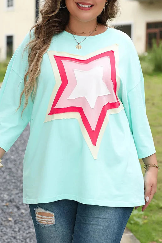 Plus Size Moonlight Jade Star Patch Tunic Top