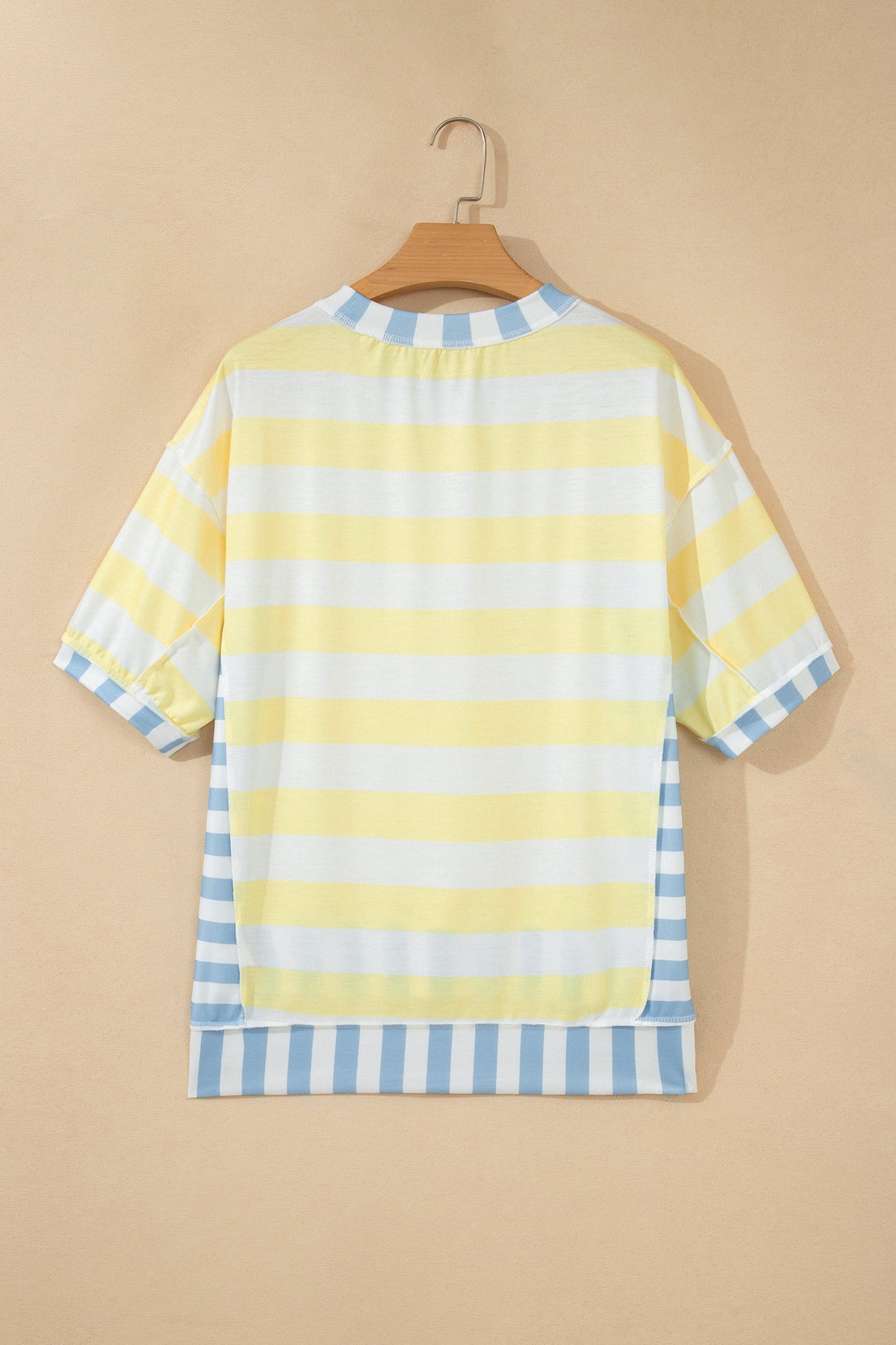 Yellow Stripe Exposed Seam Contrast Patchwork Oversized Top Unique Oils
