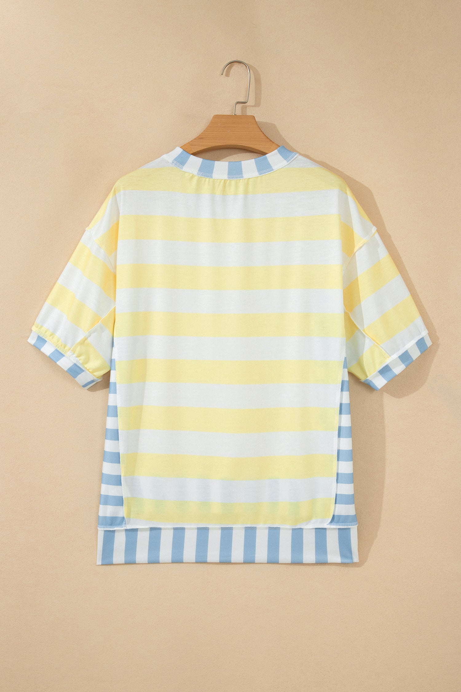 Yellow Stripe Exposed Seam Contrast Patchwork Oversized Top Unique Oils
