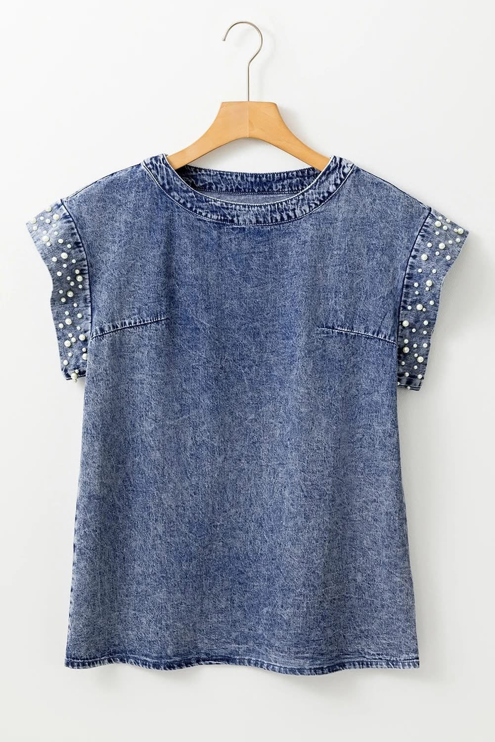 Wash Pearl Embellishments Denim Top