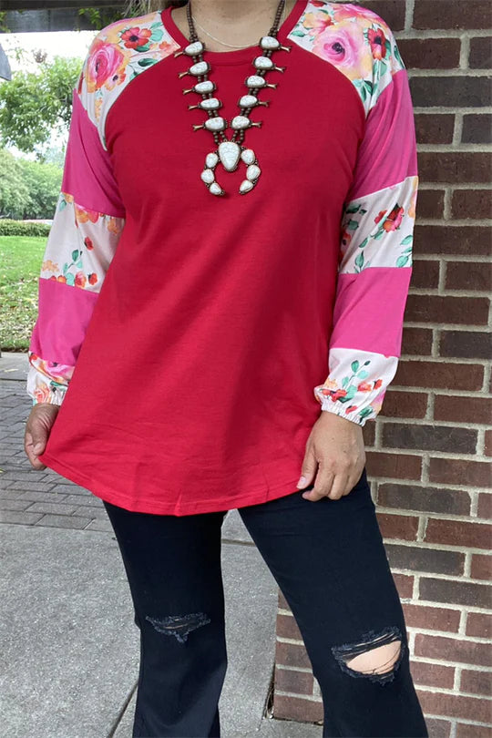 Pink Floral Multi Color Long Sleeve Top