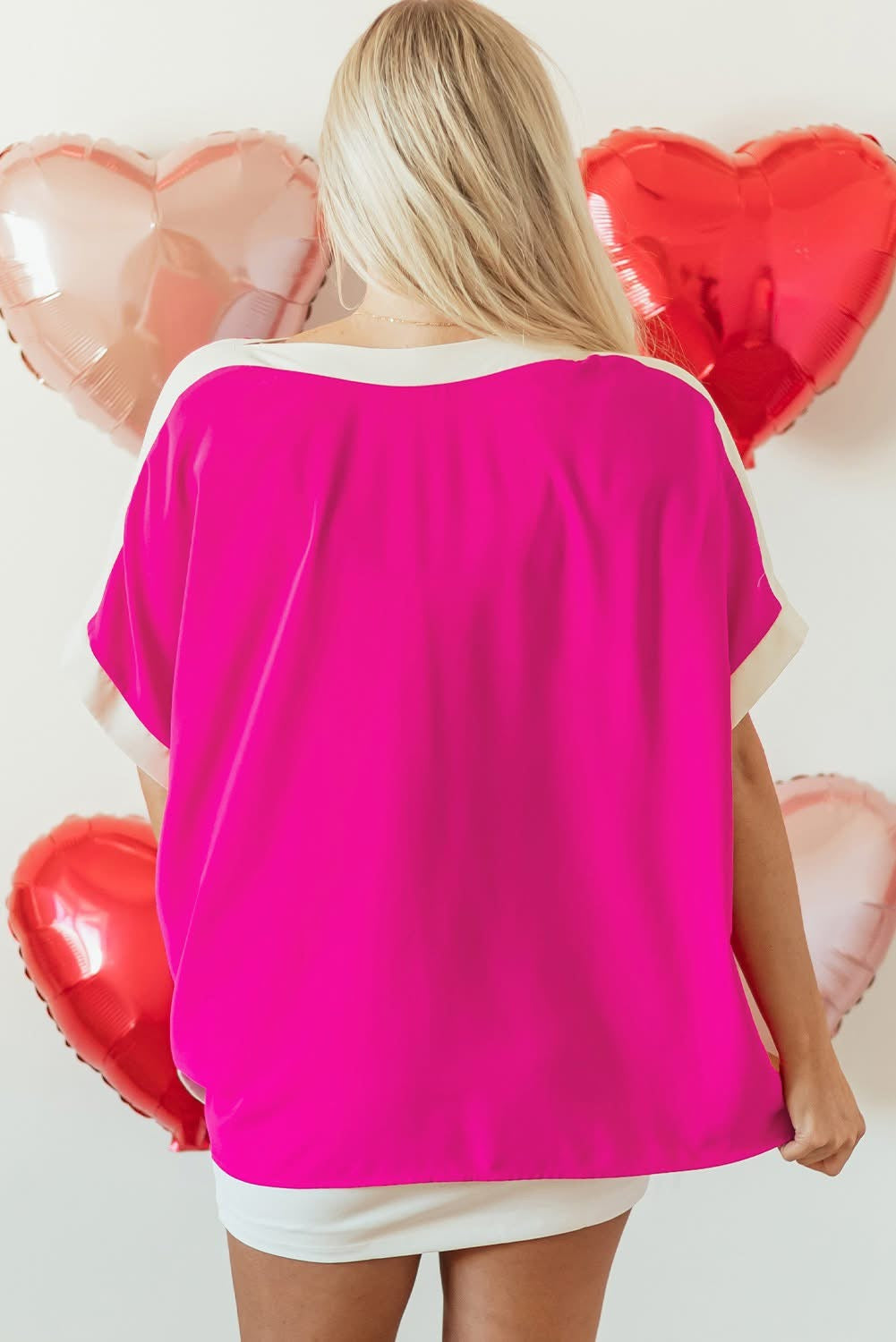 Rose Red Oversized boat neck Tunic
blouse