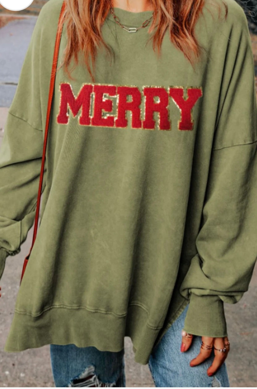 MERRY Side Slit Long Sleeve Sweatshirt