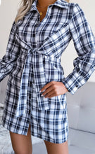 Load image into Gallery viewer, Tied Plaid Long Sleeve Mini Shirt Dress
