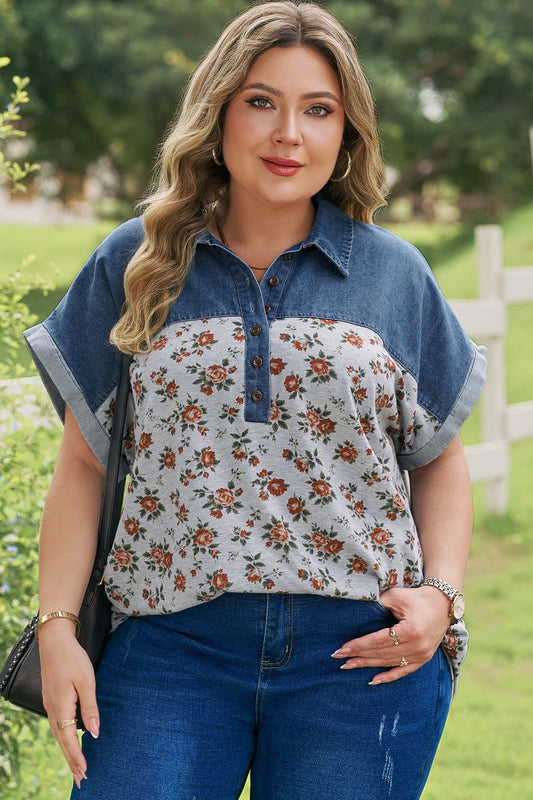 Karla Print Patchwork Polo PLUS Tee Threaded Pear