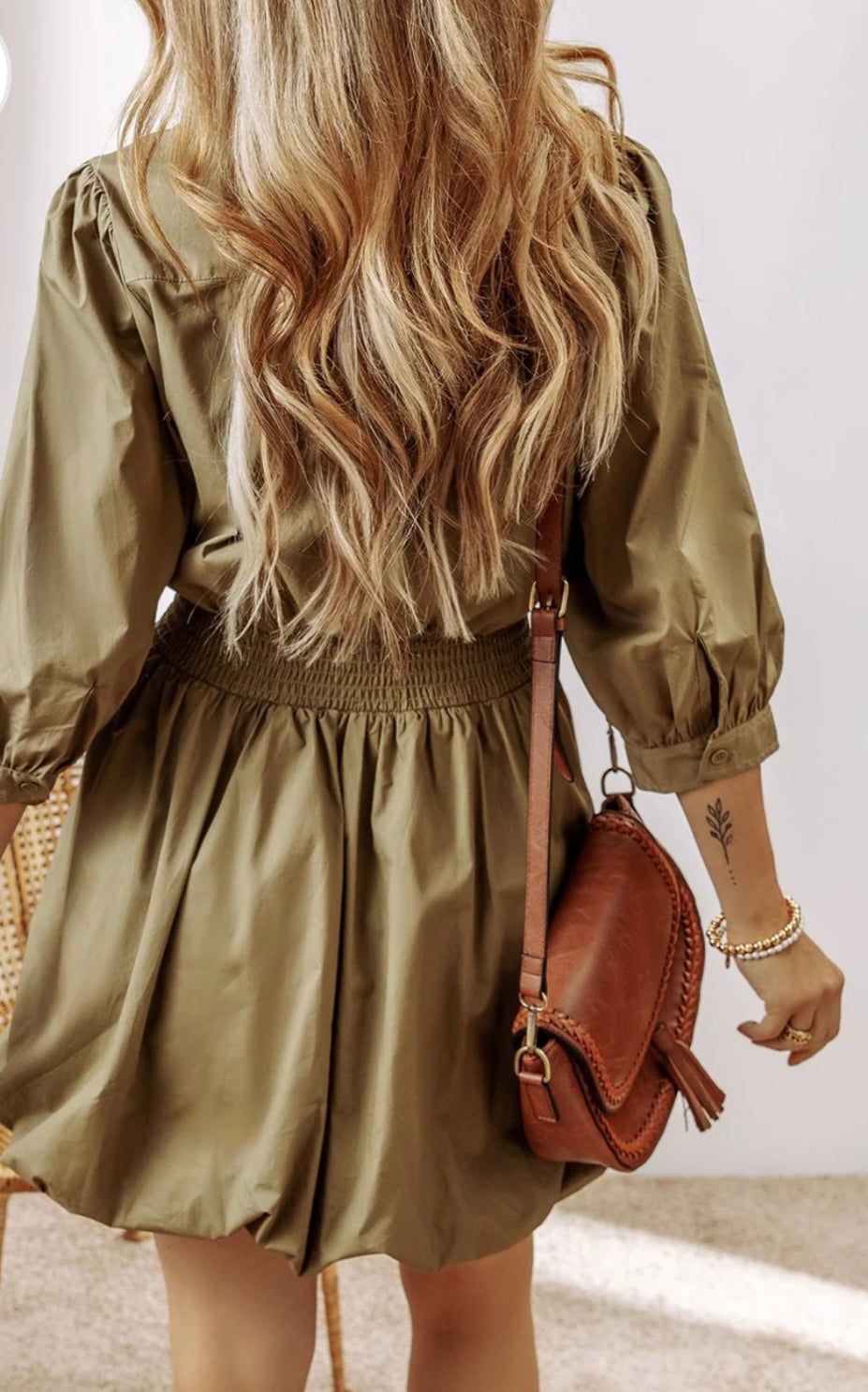 Johnny Collar Three-Quarter Sleeve Dress