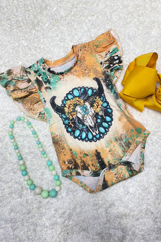 Yellow Bleached Bull Skull Romper