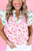 SPRING MORNINGS MULTI-COLOR FLORAL RUFFLE BLOUSE **SHIPPING EXPECTED TO BEGIN ON DATE 4/8**