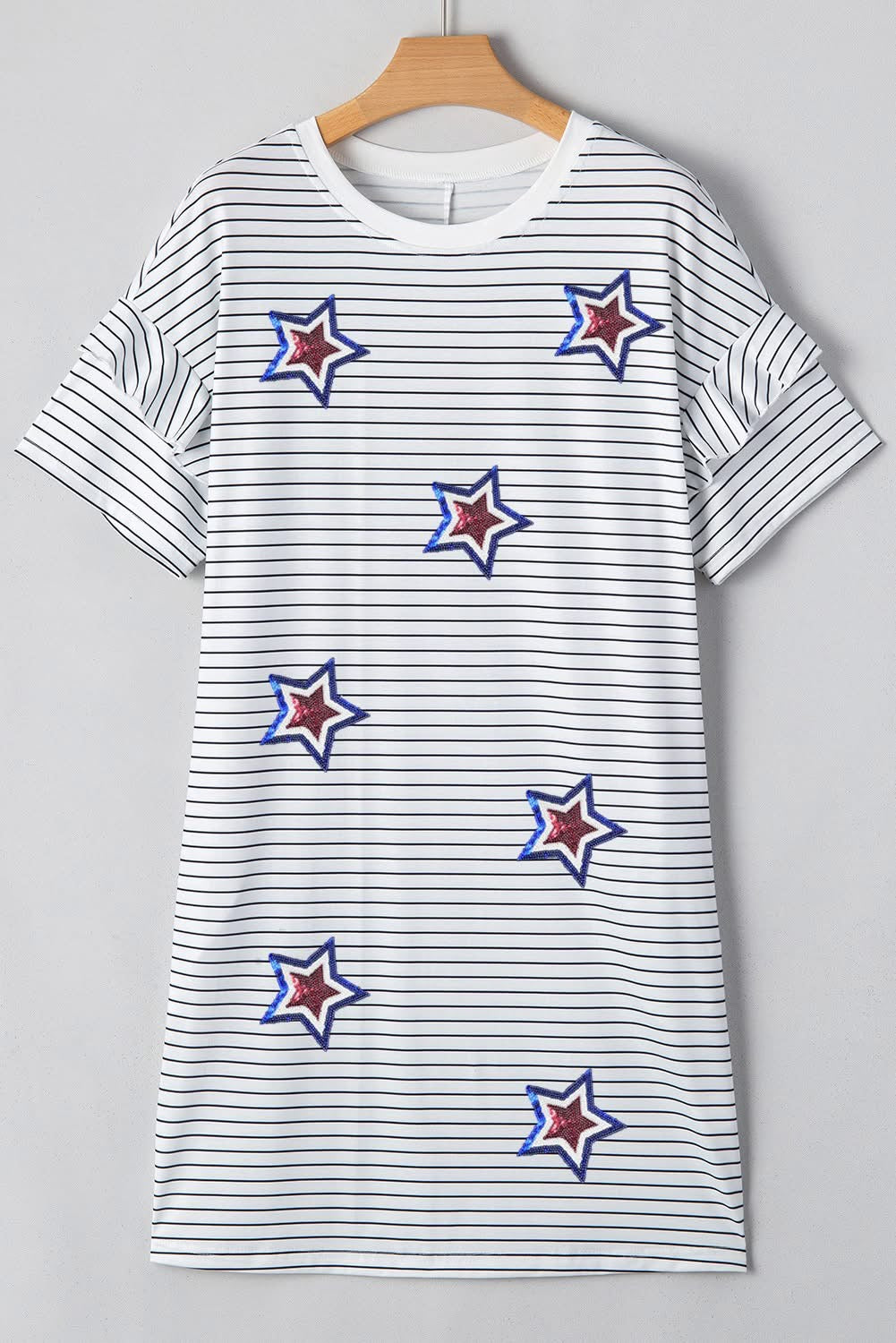 White Stripe Sequin USA Ruffled sleeve mini dress