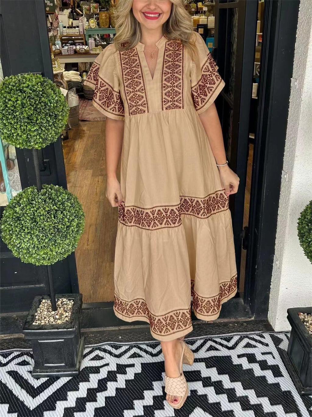 Printed Vneck Dress