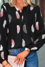 Load image into Gallery viewer, Feather Print Notched Balloon Sleeve Top
