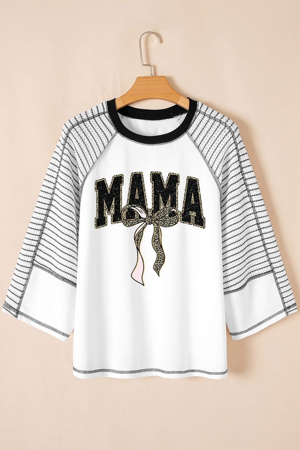 Black MAMA Leopard bow CONTRAST 
LOOSE TOP