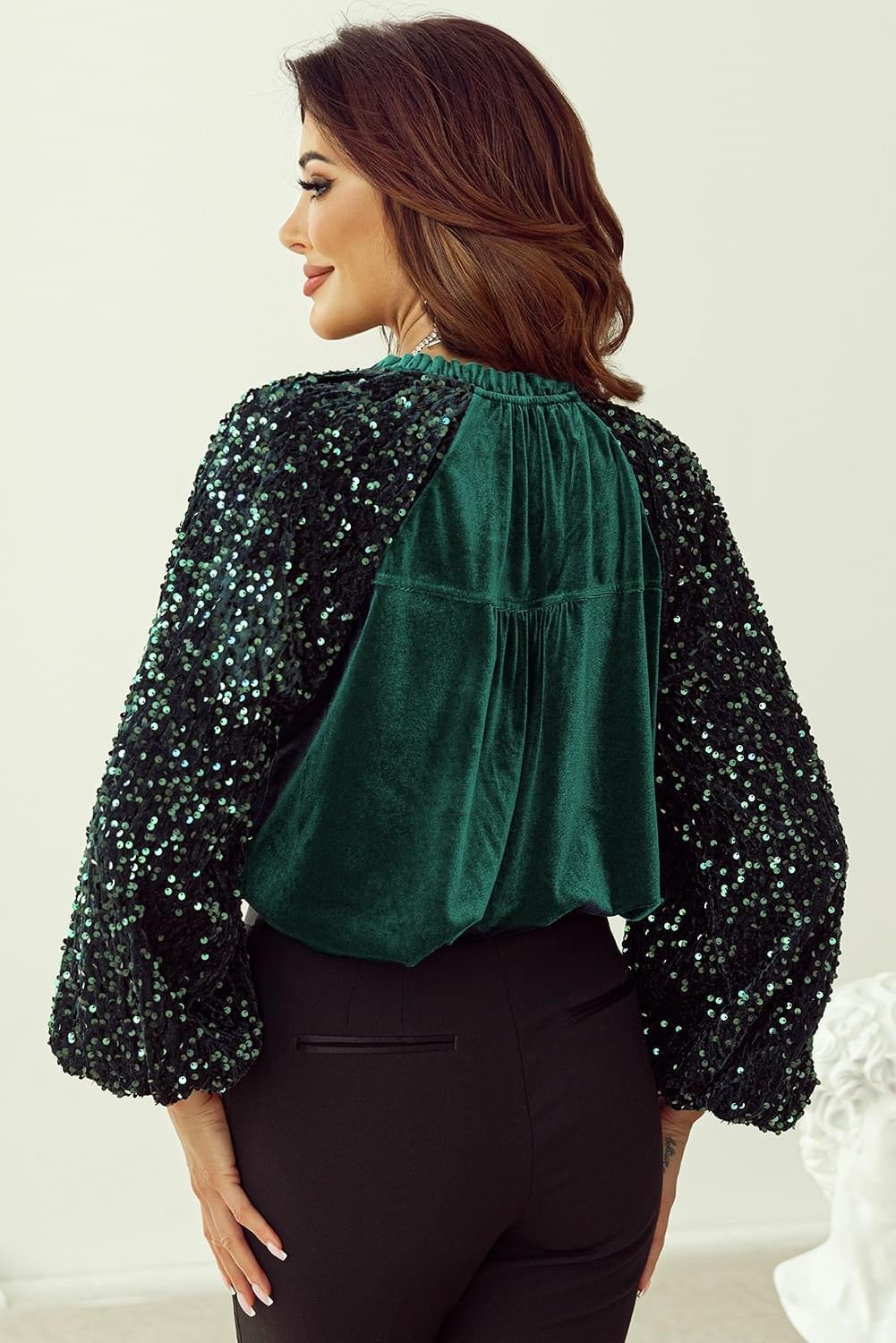 Evergreen Sequin Patchwork velvet top